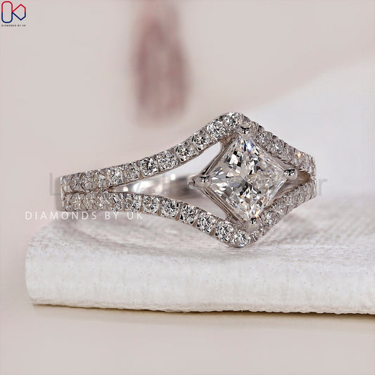Princess Cut Diamond Ring - Split Shank Pave - image 2