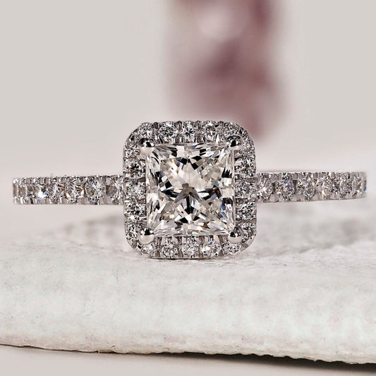 Princess Cut Engagement Ring With Halo and Pave Setting