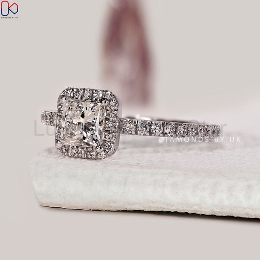 Princess Cut Engagement Ring With Halo and Pave Setting - image 2
