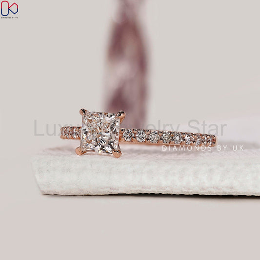 Princess Cut Engagement Ring With Pave Setting - image 2