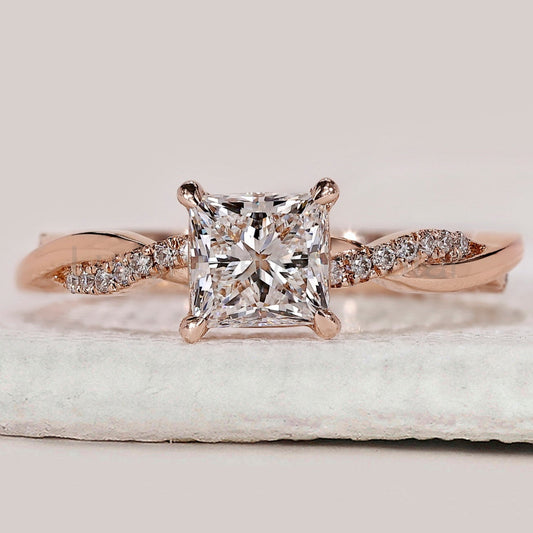 Princess Cut Engagement Ring With Twisted Pave Setting