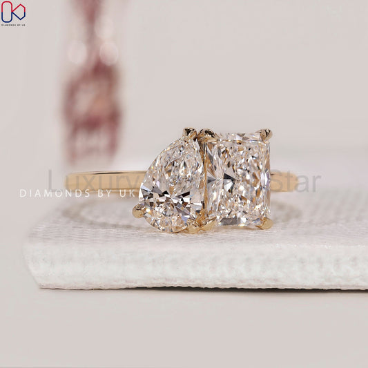 Radiant and Pear Cut Toi Et Moi Ring - image 2