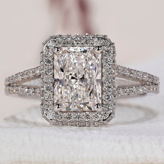 Radiant Cut Diamond Ring – Split Shank Pave Design