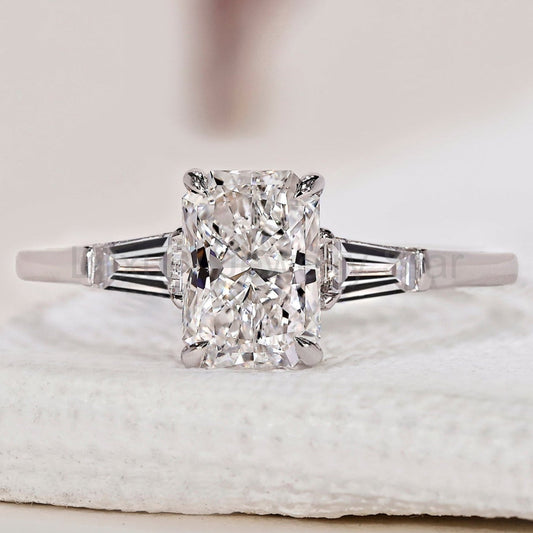 Radiant Cut Diamond Ring With Tapered Baguette Side Stone