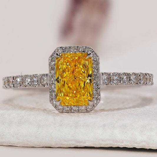 Radiant Cut Yellow Diamond Ring in White Gold