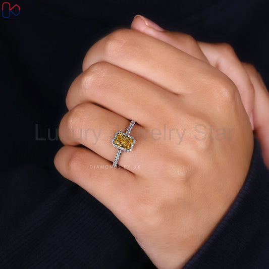 Radiant Cut Yellow Diamond Ring in White Gold - image 2