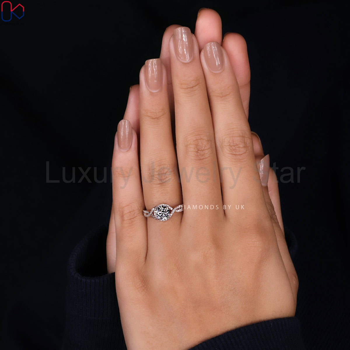 Rose Gold Engagement Ring In Round Diamond - image 11