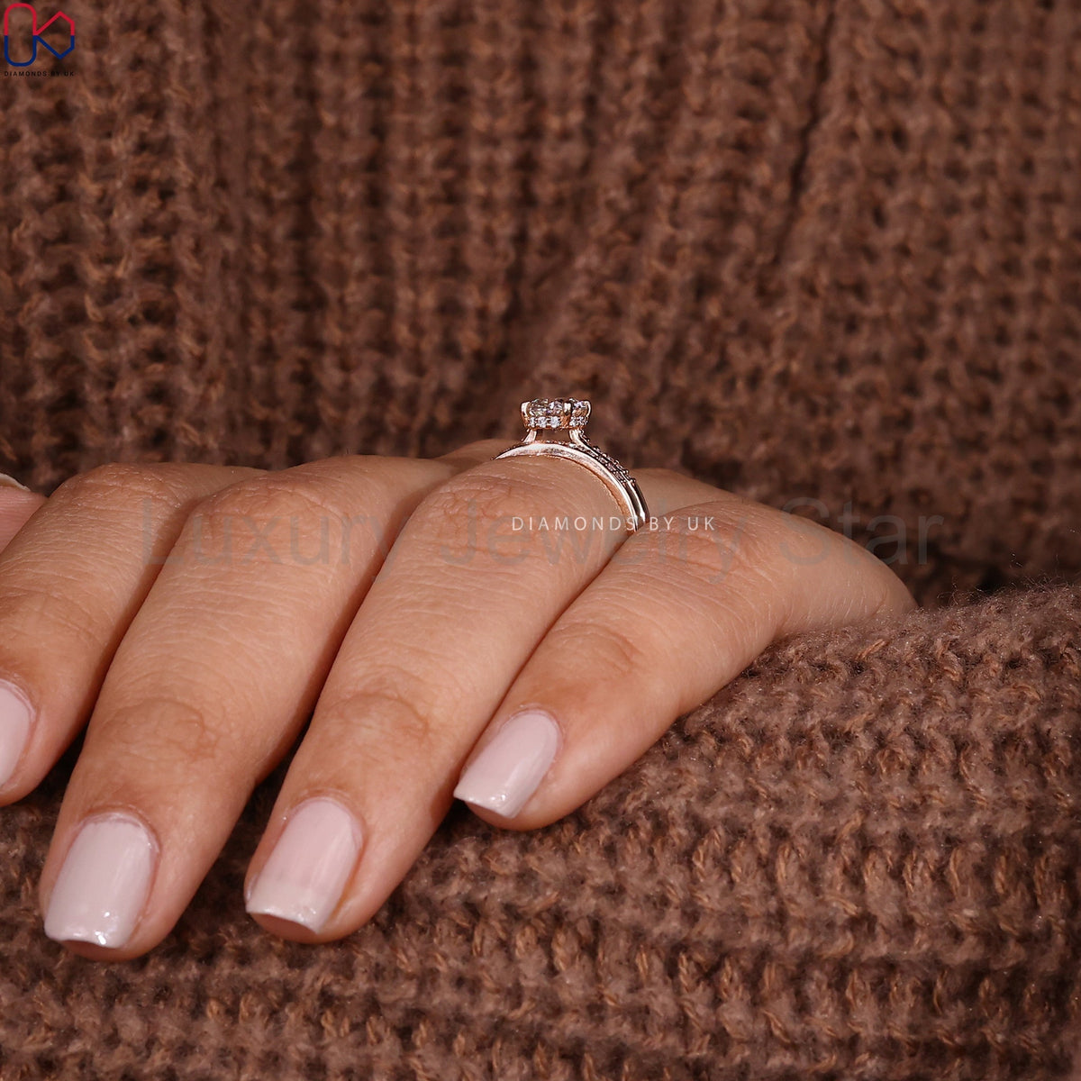 Rose Gold Oval Engagement Ring With Wedding Band - image 8