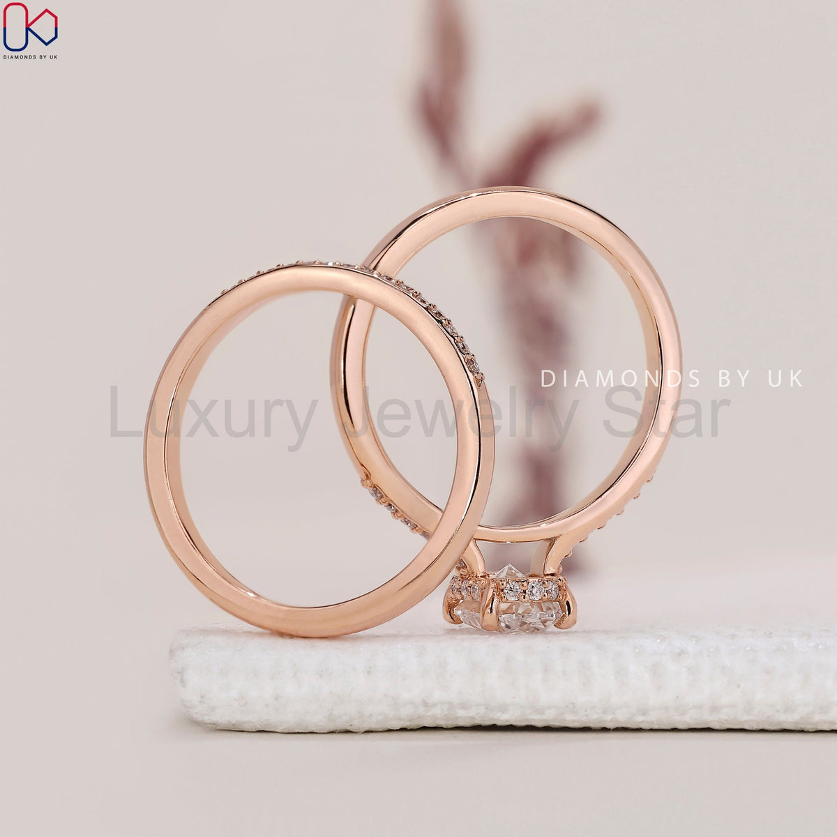 Rose Gold Oval Engagement Ring With Wedding Band - image 9