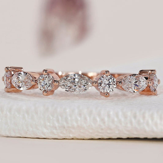 Rose Gold Round And Marquise Wedding Band