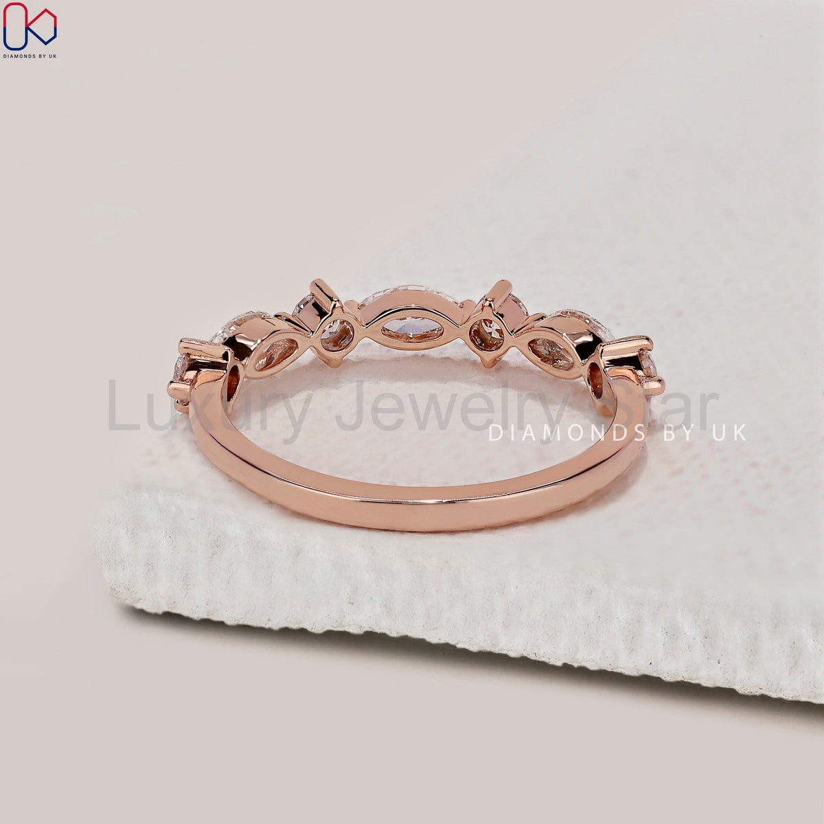 Rose Gold Round And Marquise Wedding Band - image 7