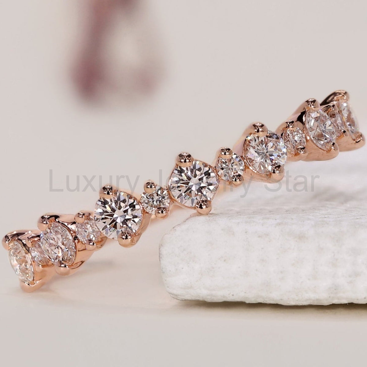 Rose Gold Wedding Band - Half Eternity