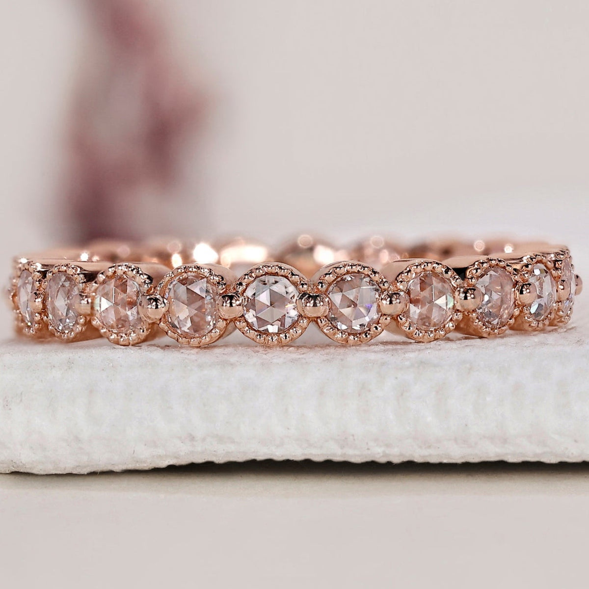 Rose Gold Wedding Band In Round Rose Cut