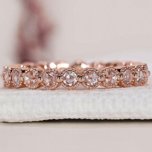 Rose Gold Wedding Band In Round Rose Cut