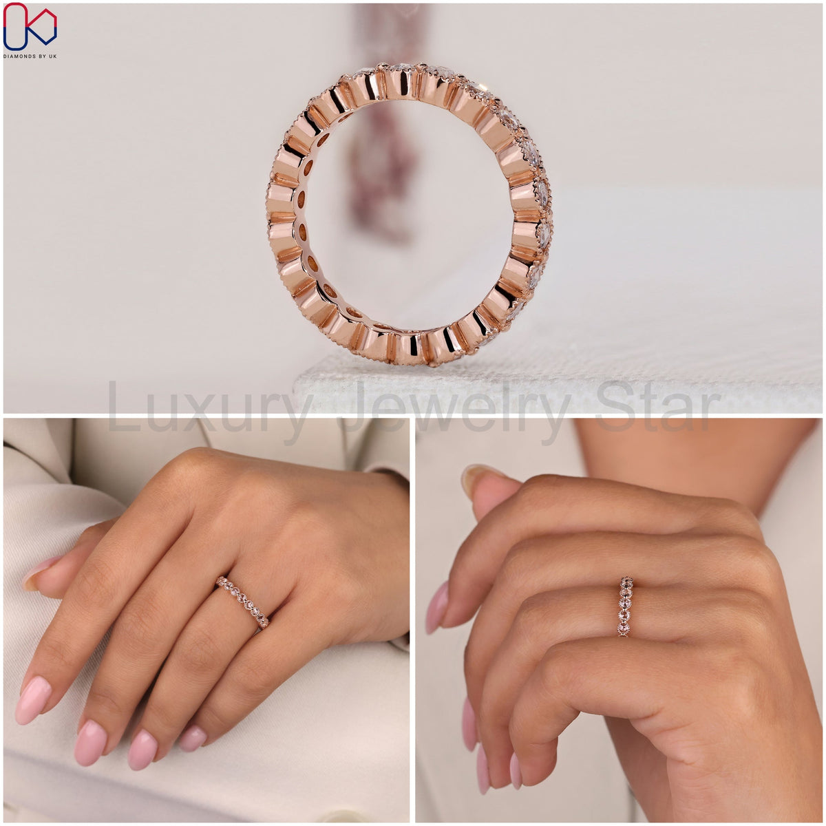 Rose Gold Wedding Band In Round Rose Cut - image 11