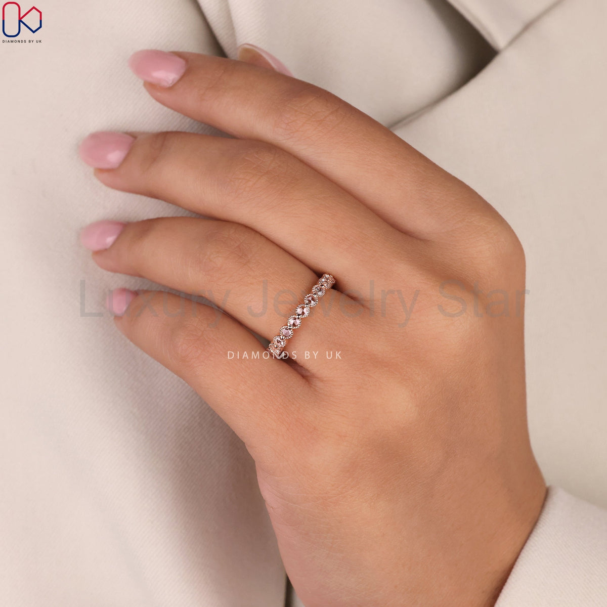 Rose Gold Wedding Band In Round Rose Cut - image 2