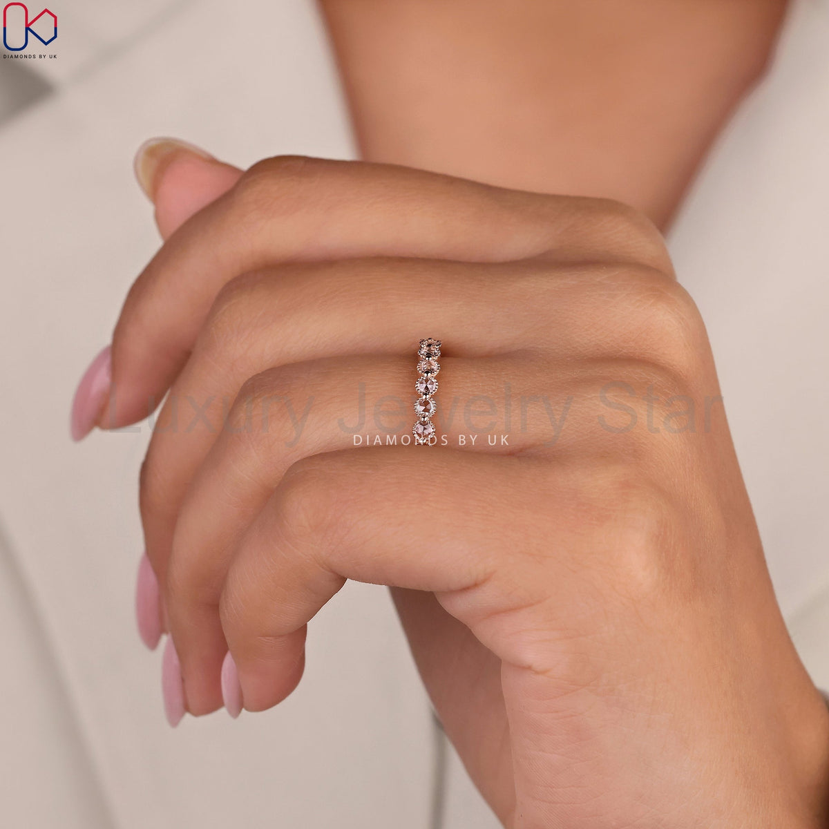 Rose Gold Wedding Band In Round Rose Cut - image 4