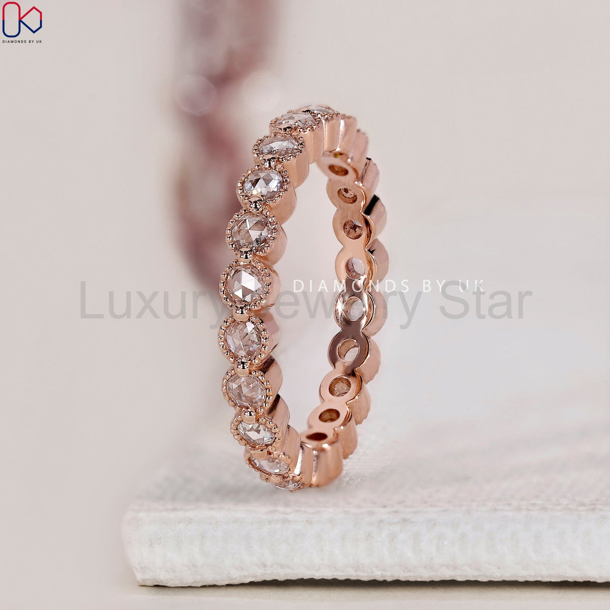 Rose Gold Wedding Band In Round Rose Cut - image 5