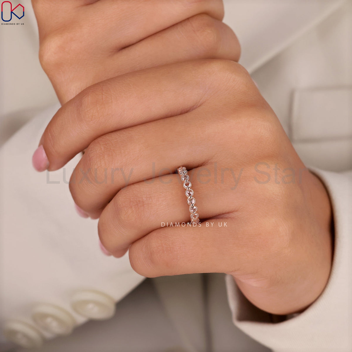 Rose Gold Wedding Band In Round Rose Cut - image 6