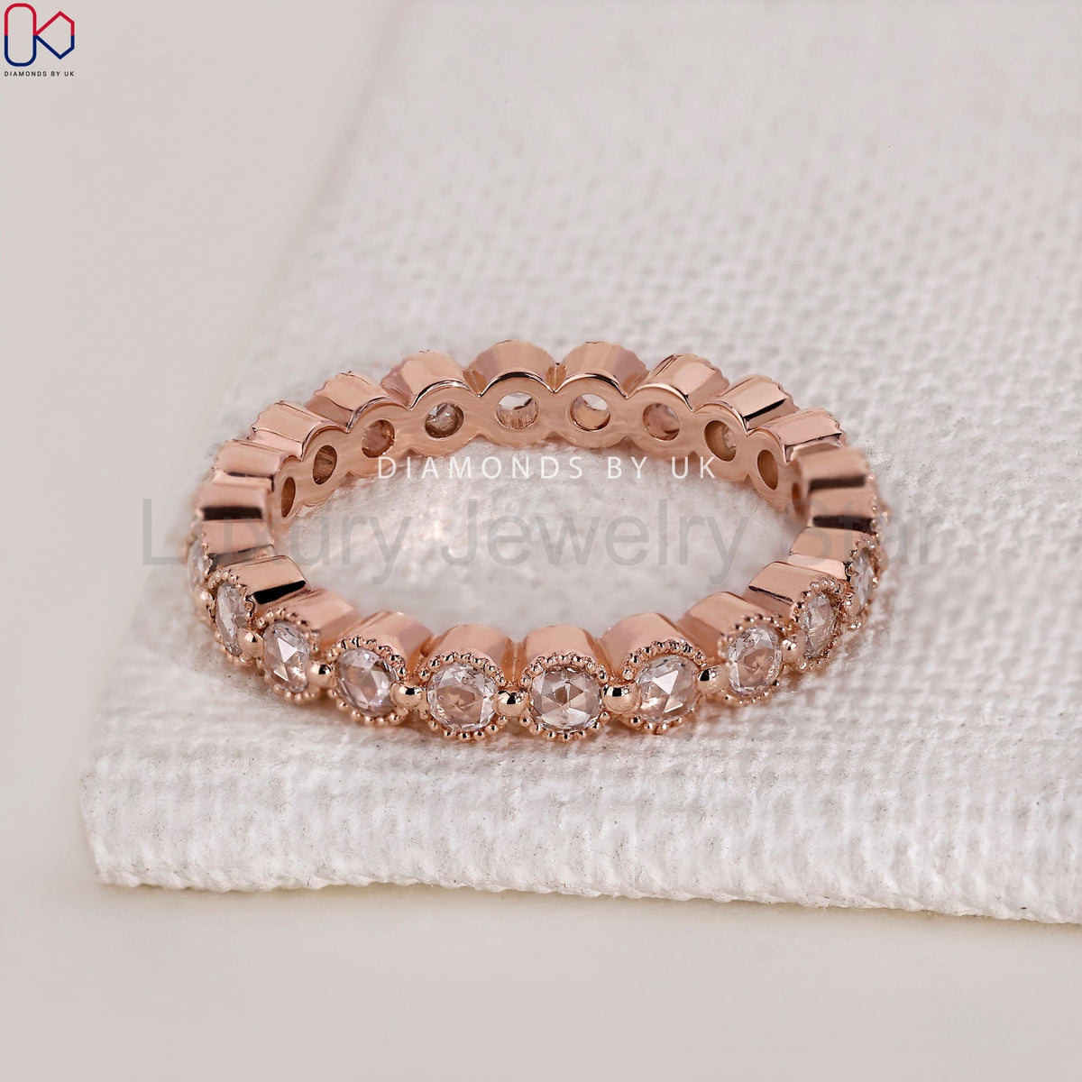 Rose Gold Wedding Band In Round Rose Cut - image 9