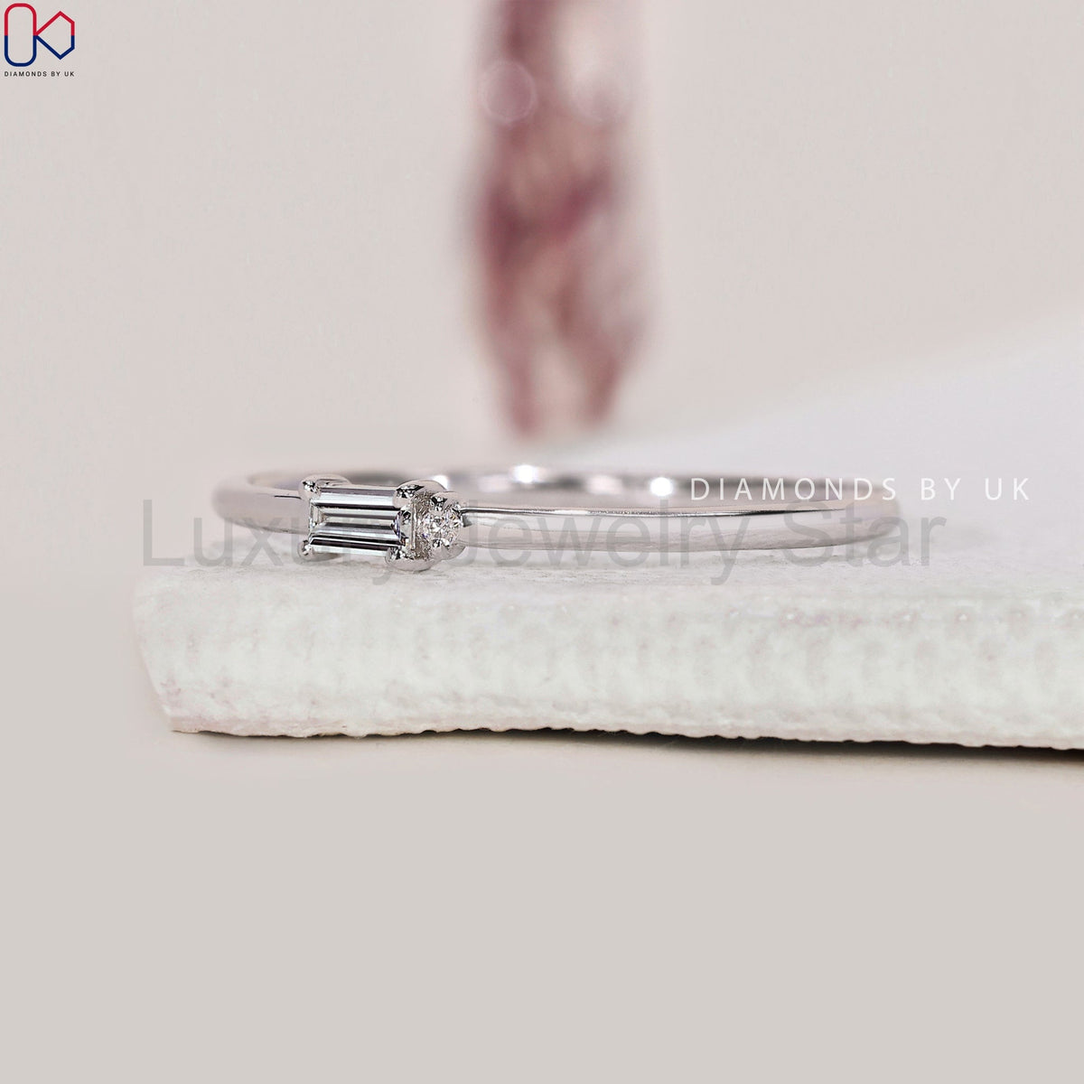 Round And Baguette Womens White Gold Wedding Band - image 3