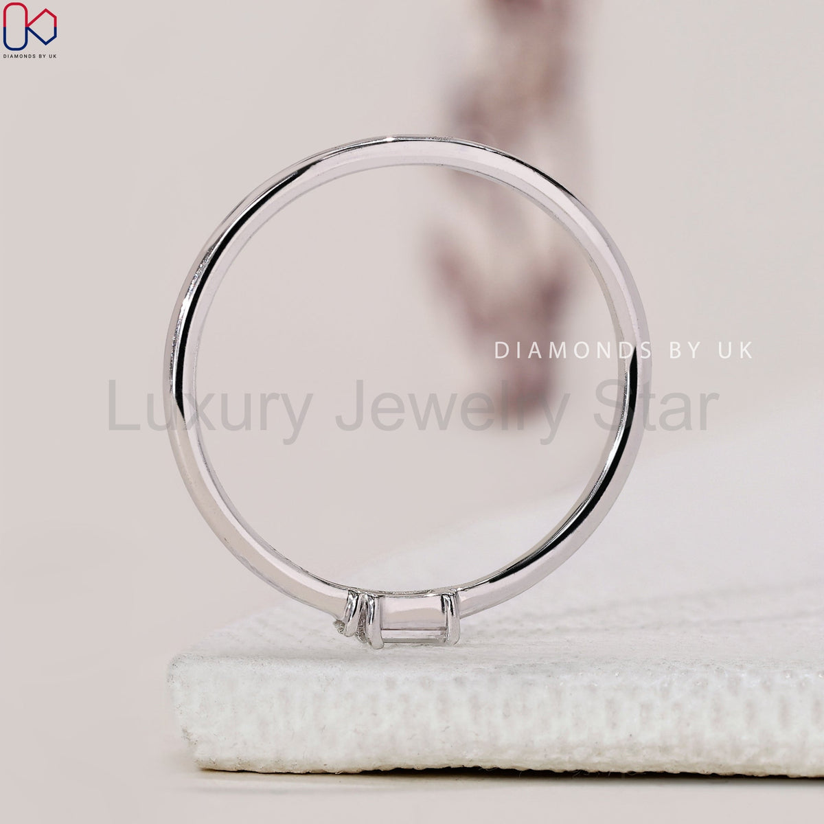 Round And Baguette Womens White Gold Wedding Band - image 7