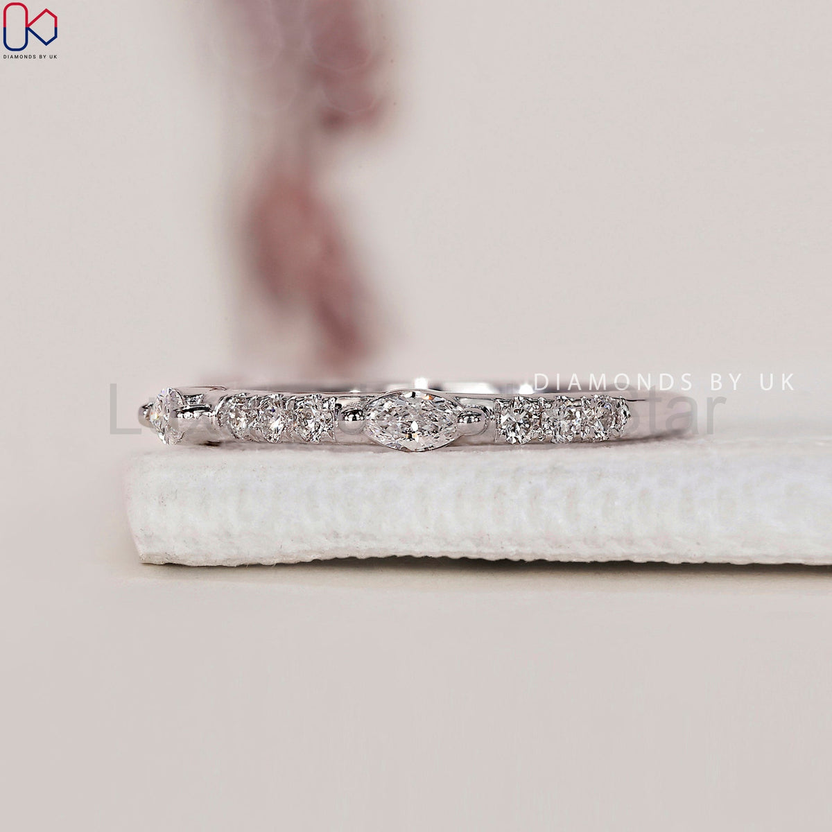Round And Marquise Wedding Band In White Gold - image 3