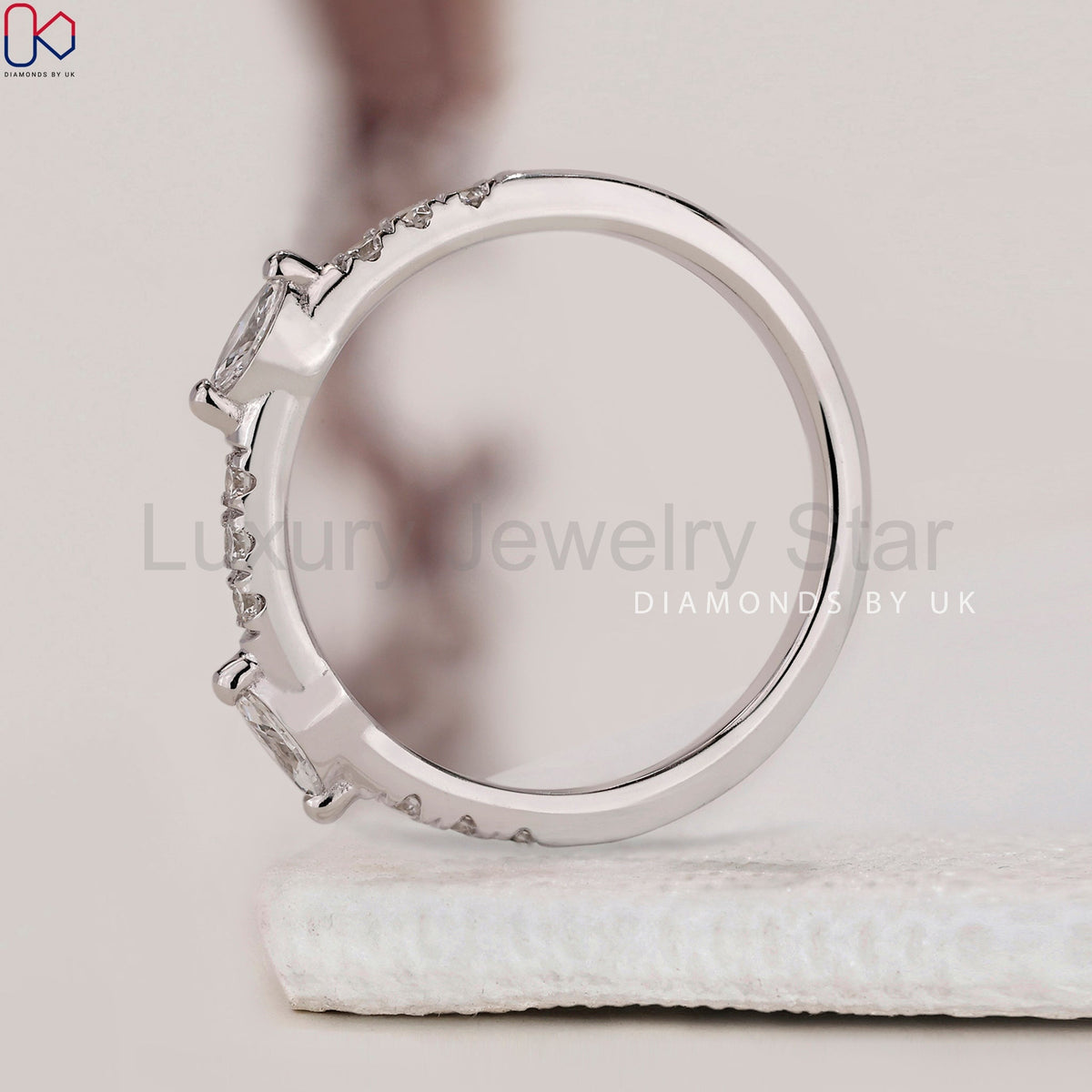 Round And Marquise Wedding Band In White Gold - image 5