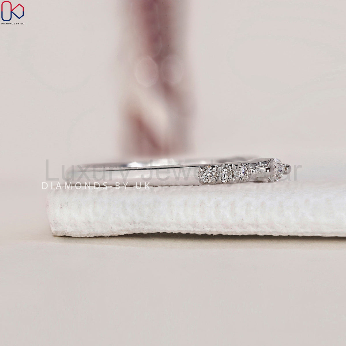 Round And Marquise Wedding Band In White Gold - image 7