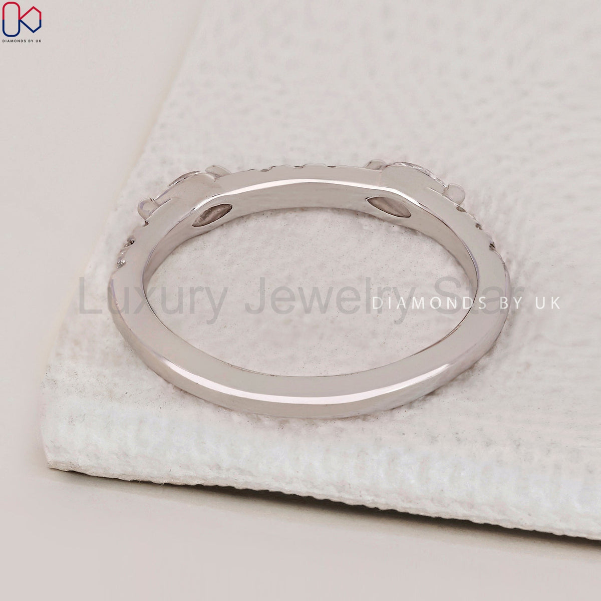 Round And Marquise Wedding Band In White Gold - image 9