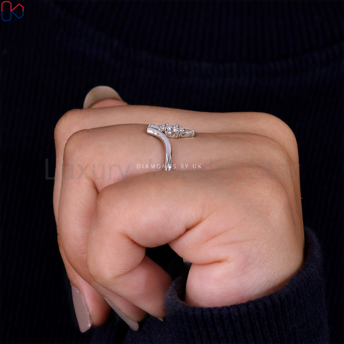 Round and Pear 3 Stone Diamond Ring - image 8