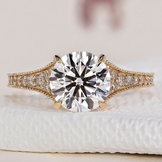 Round Brilliant Cut Diamond Ring - Tapered Pave Set