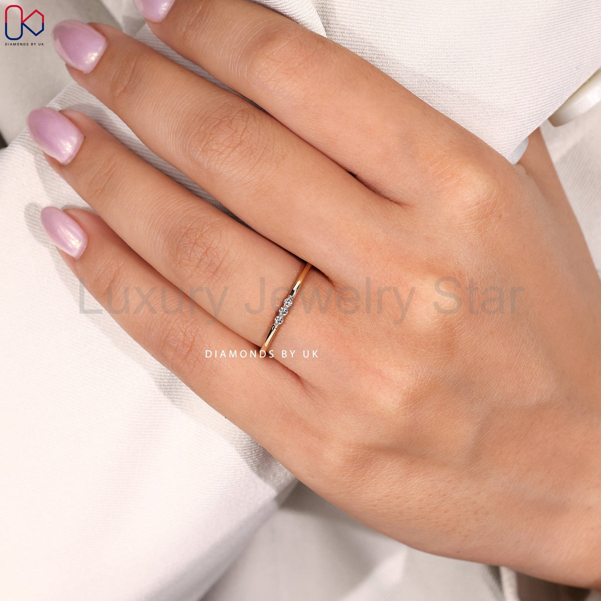 Round Cut 3 Stone Diamond Wedding Band - image 10