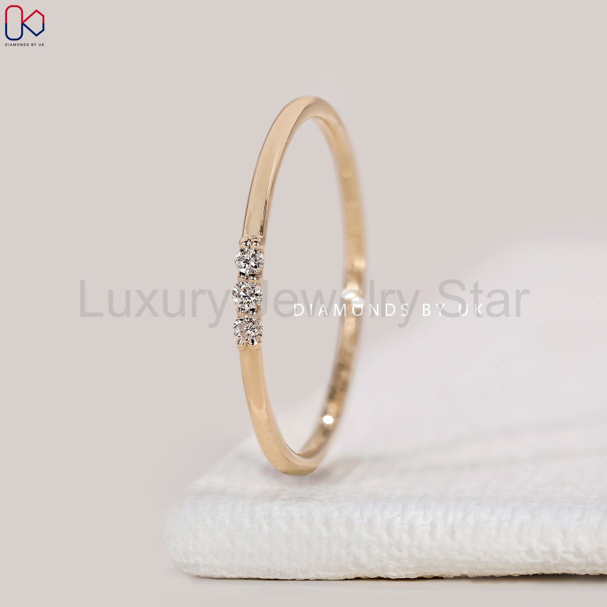 Round Cut 3 Stone Diamond Wedding Band - image 3
