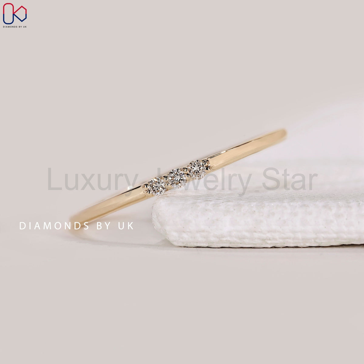 Round Cut 3 Stone Diamond Wedding Band - image 5