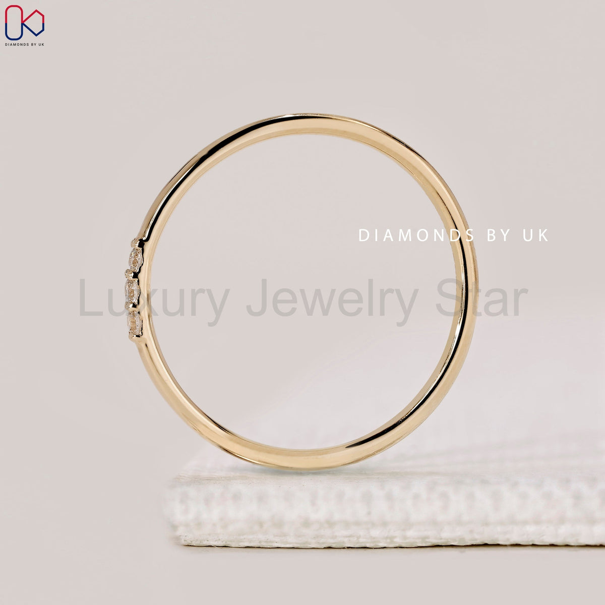Round Cut 3 Stone Diamond Wedding Band - image 9