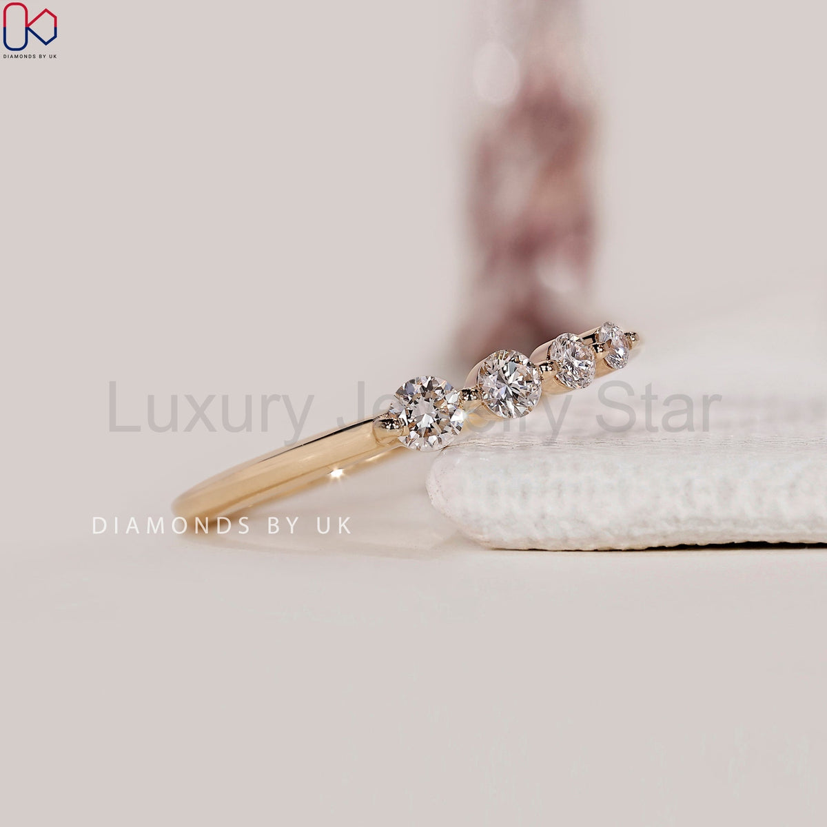 Round Cut 4 Diamond Wedding Band - image 3