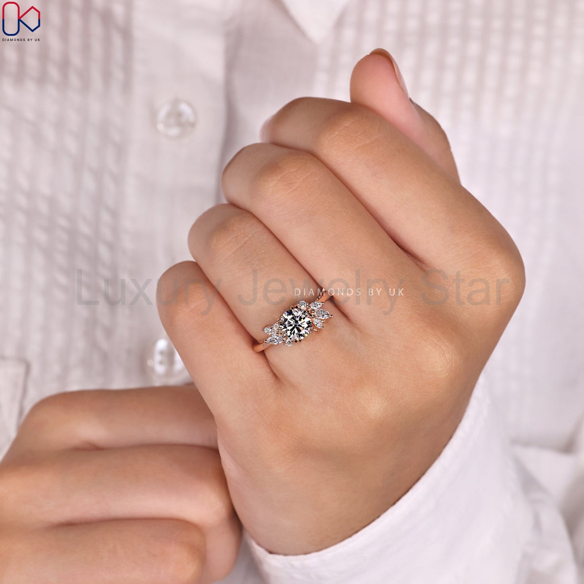 Round Cut Antique Diamond Cluster Ring - image 10