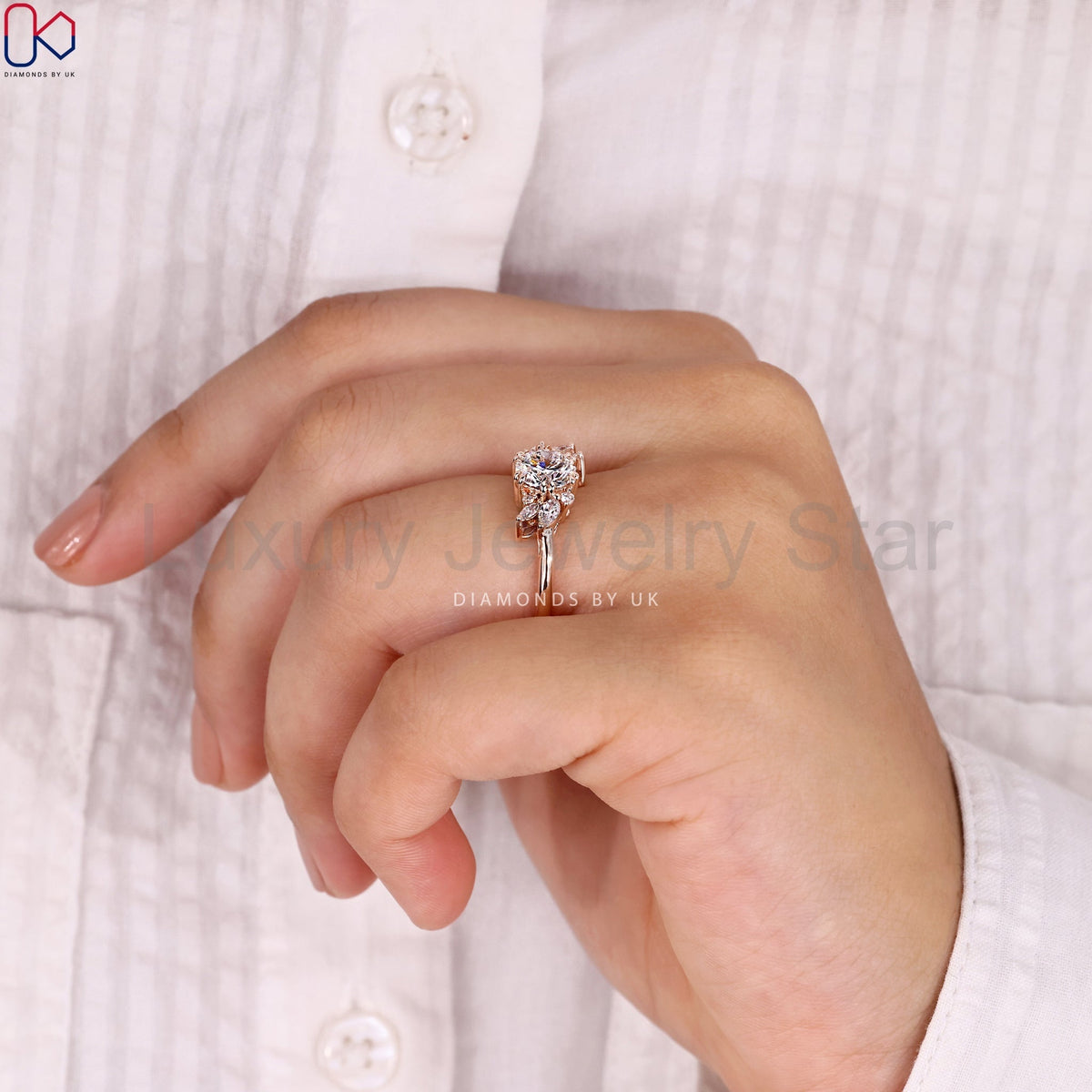 Round Cut Antique Diamond Cluster Ring - image 9