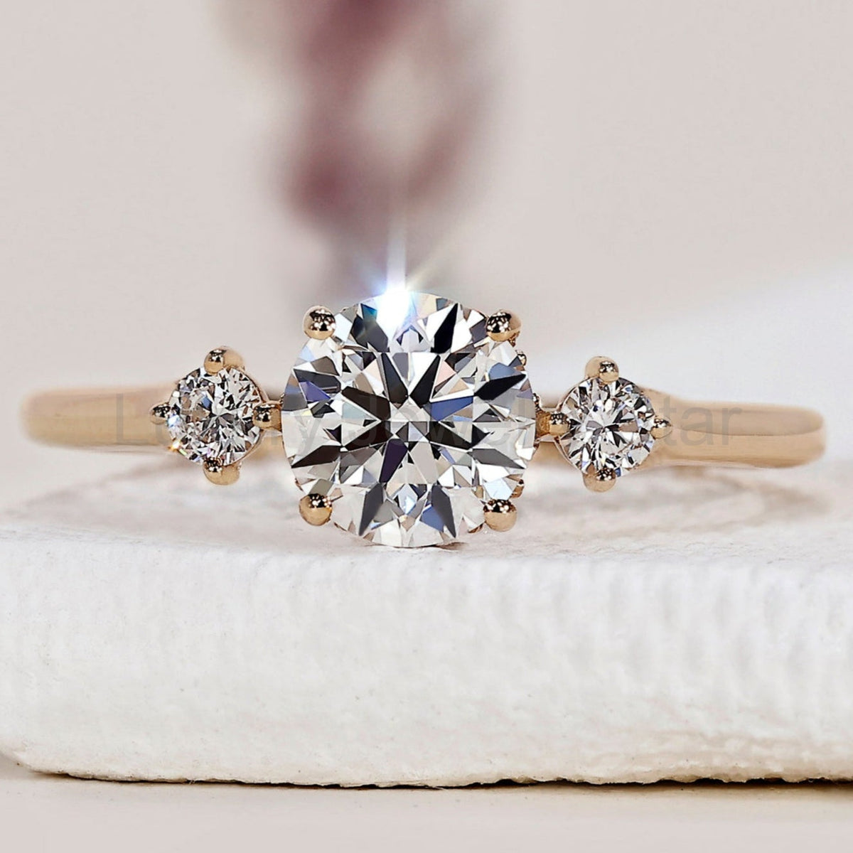 Round Cut Diamond 3 Stone Engagement Ring