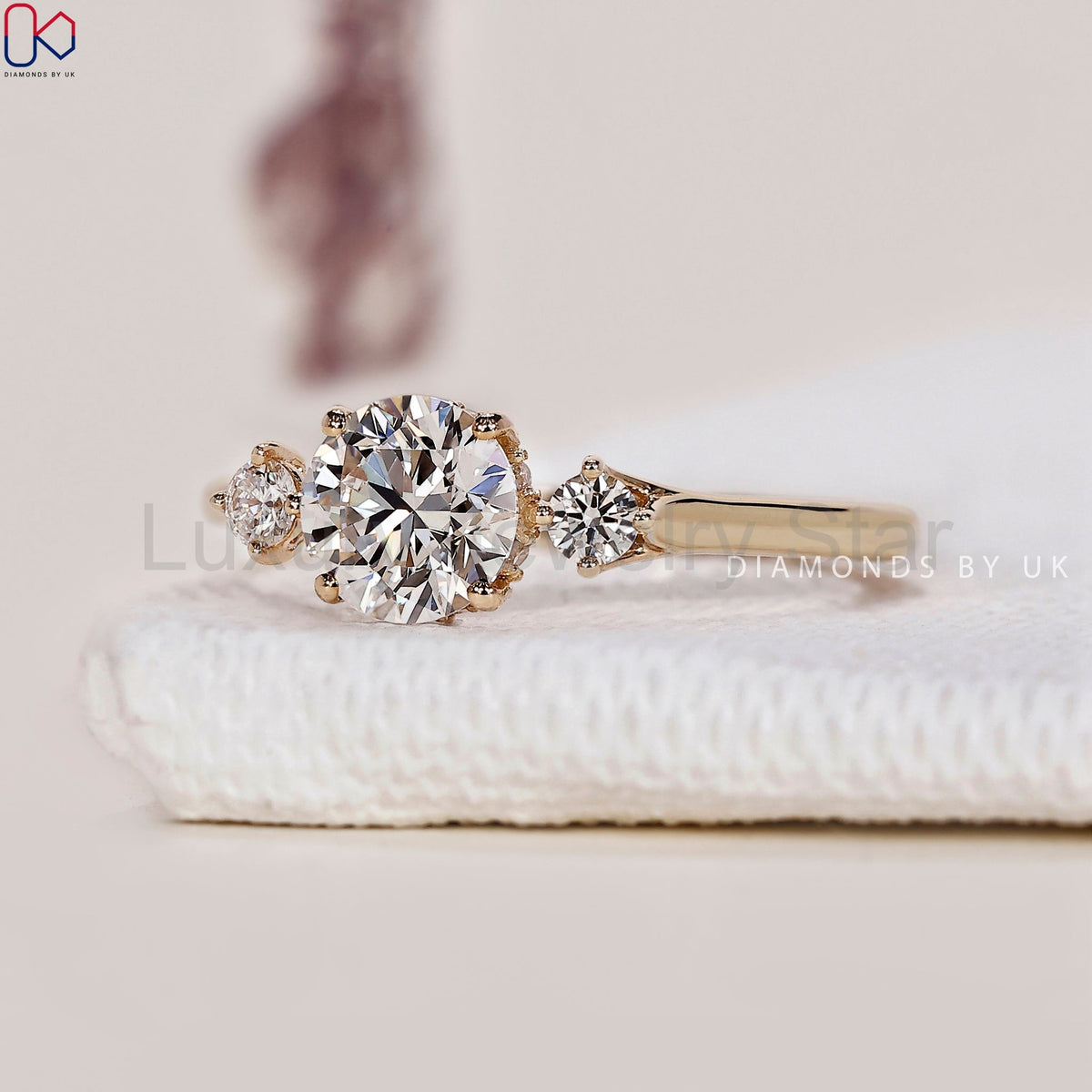 Round Cut Diamond 3 Stone Engagement Ring - image 2