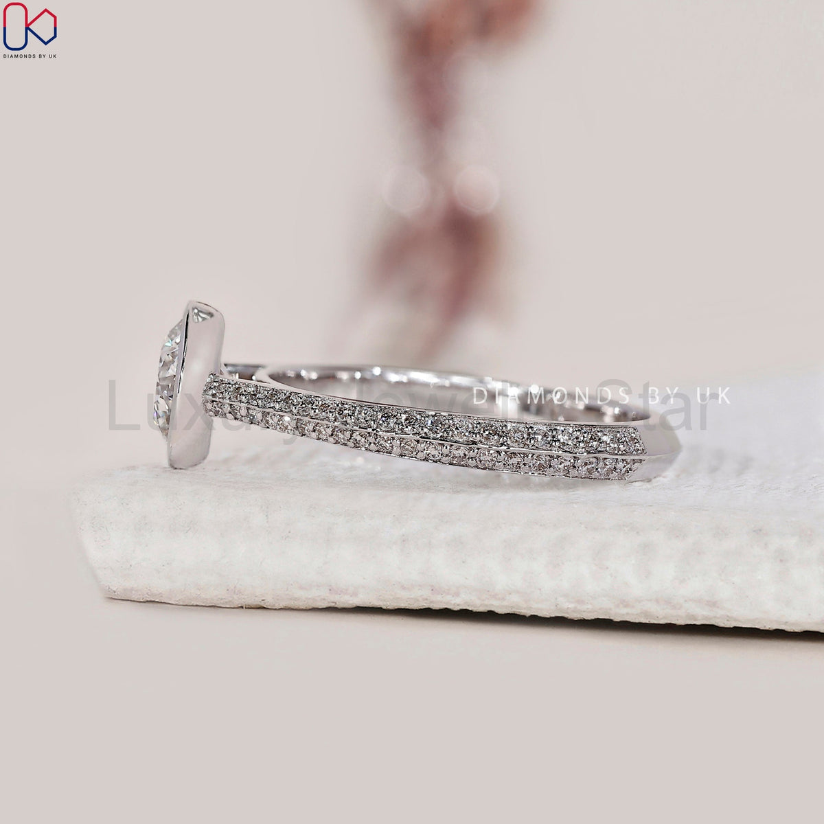 Round Cut Diamond Bezel Set Engagement Ring - image 2