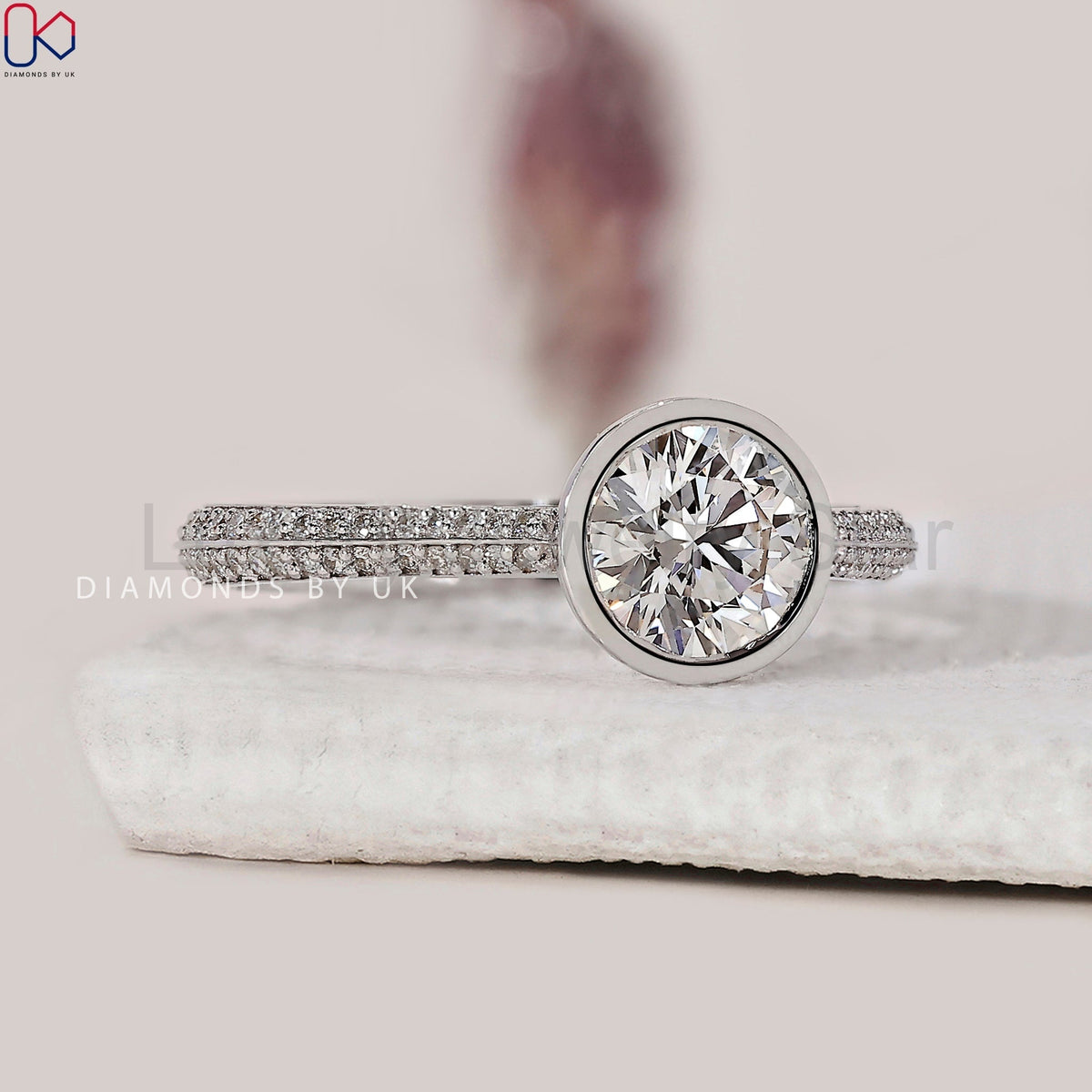 Round Cut Diamond Bezel Set Engagement Ring - image 3