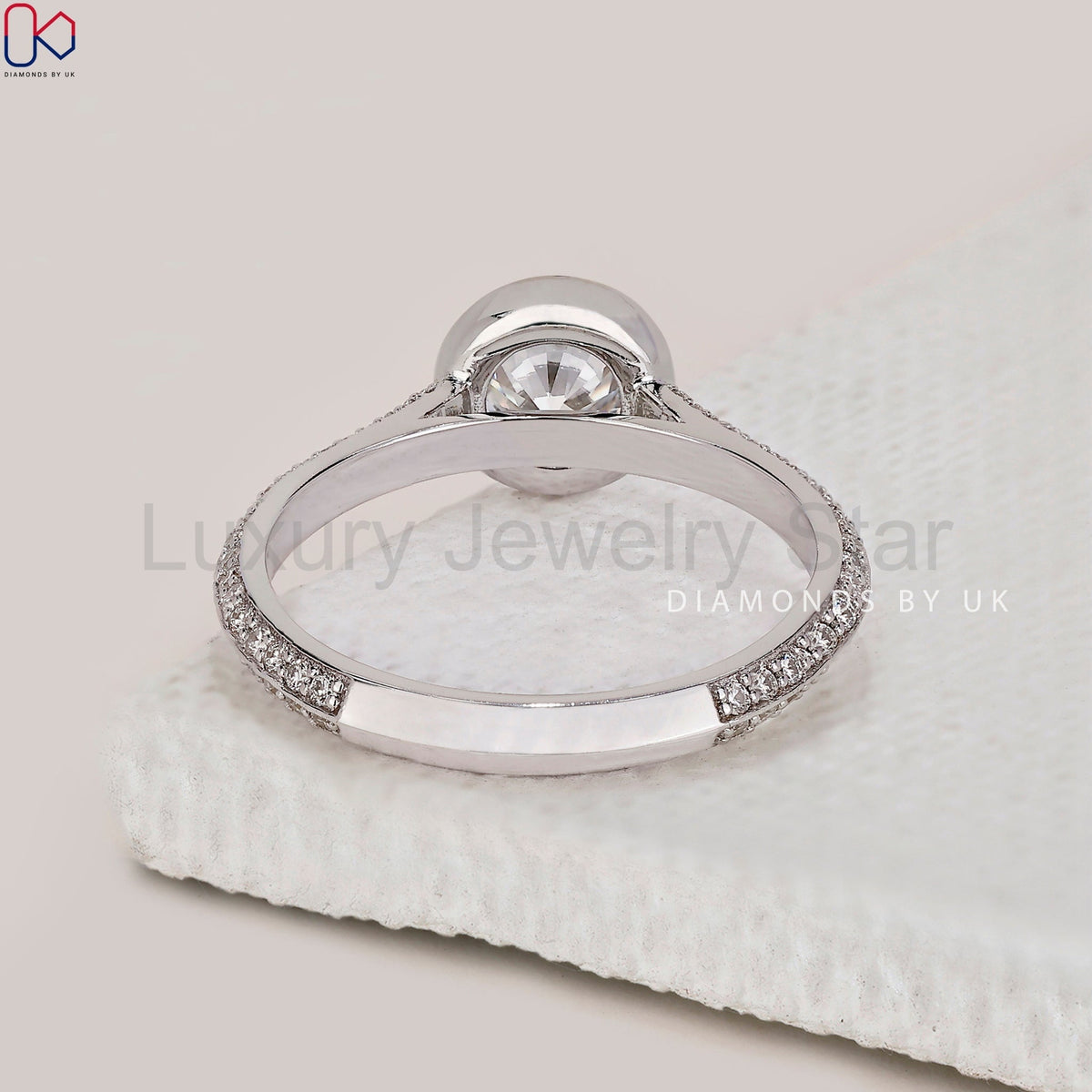 Round Cut Diamond Bezel Set Engagement Ring - image 4