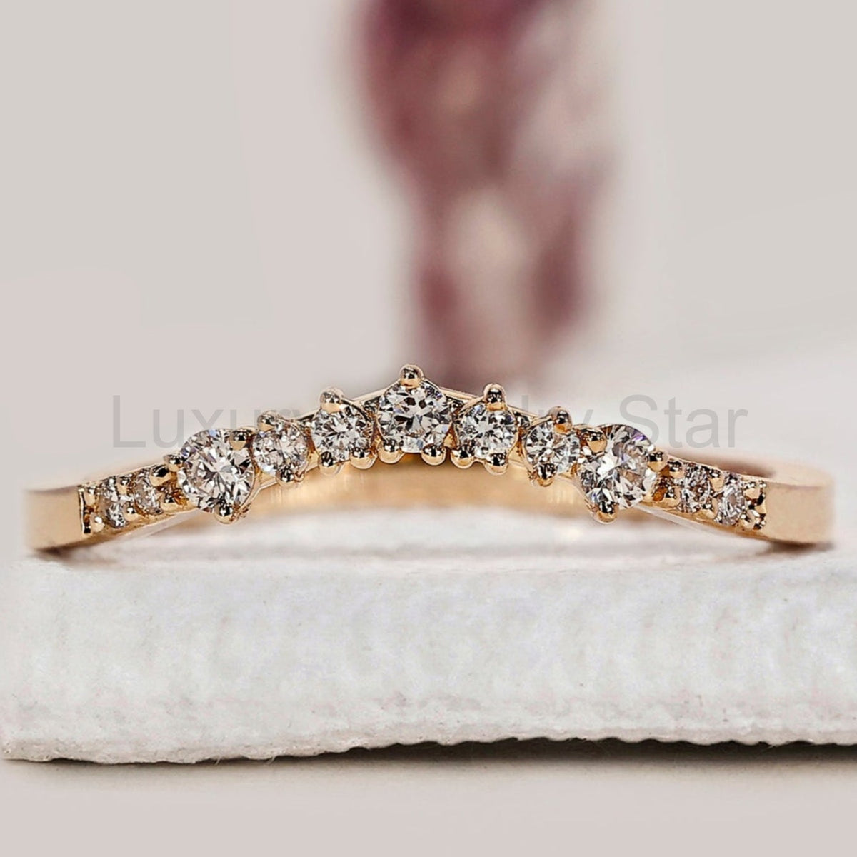 Round Cut Diamond Curved Wedding Band