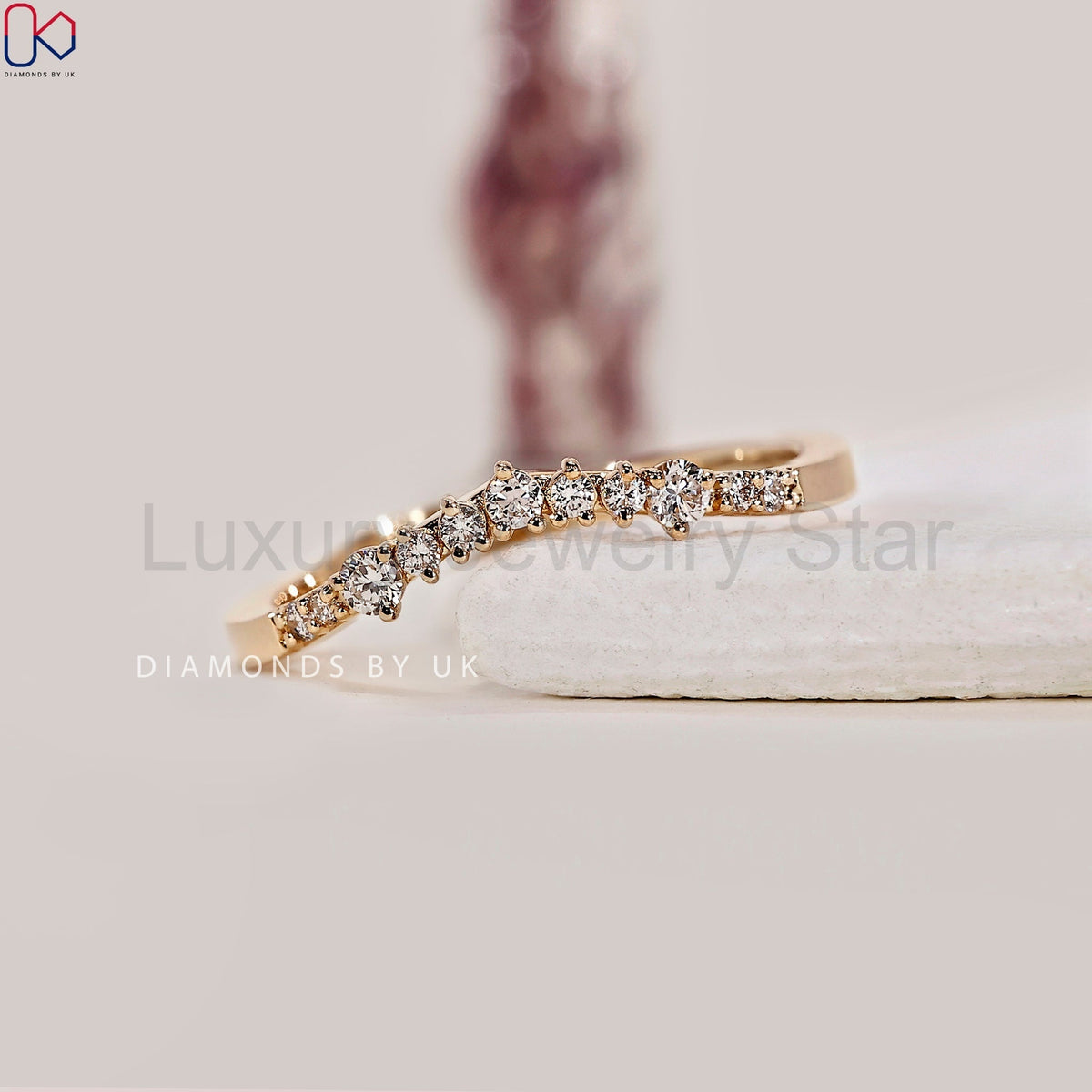 Round Cut Diamond Curved Wedding Band - image 5