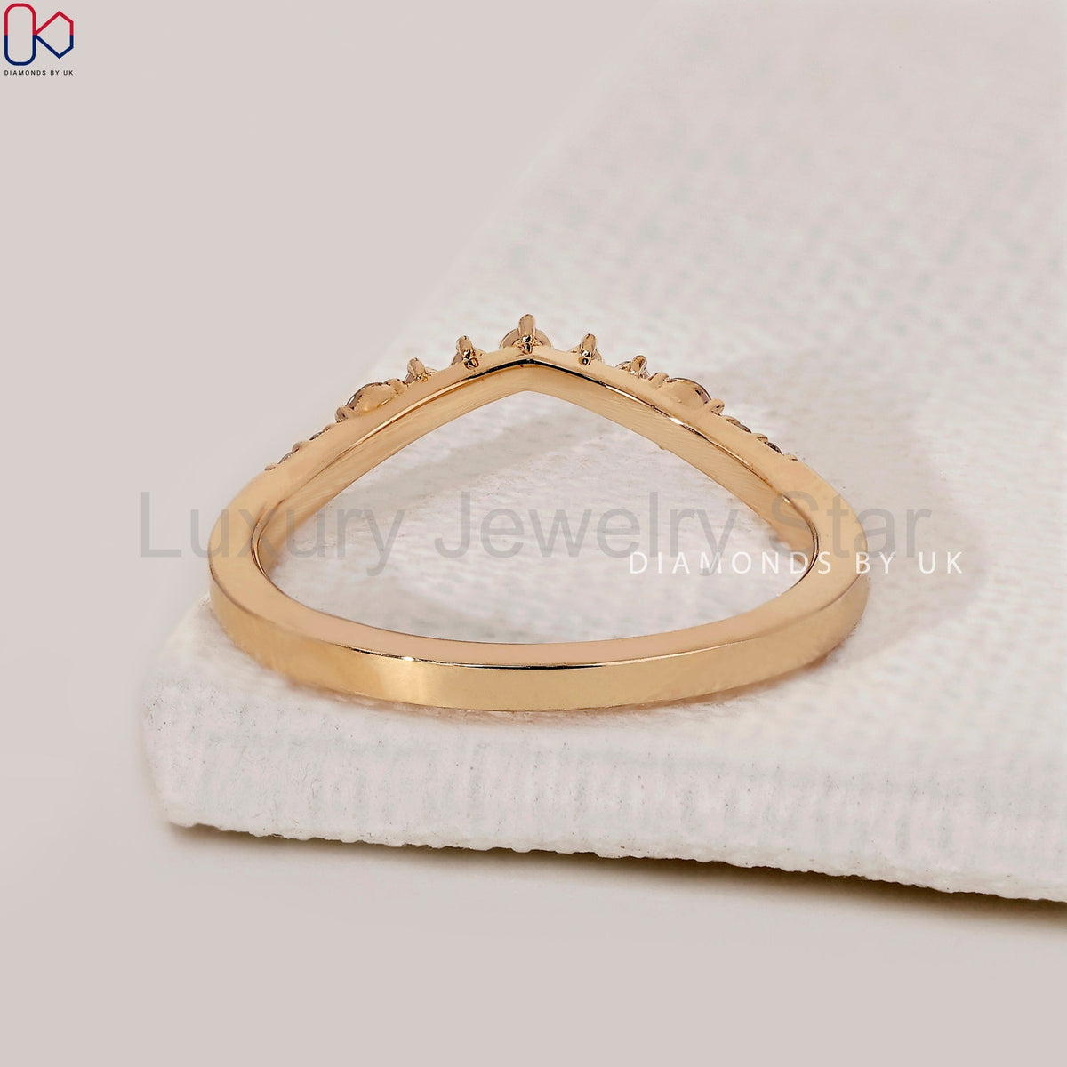 Round Cut Diamond Curved Wedding Band - image 7