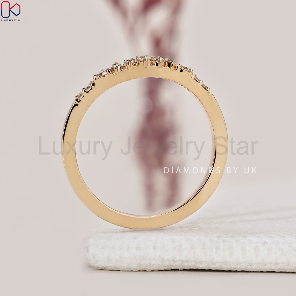 Round Cut Diamond Curved Wedding Band - image 9
