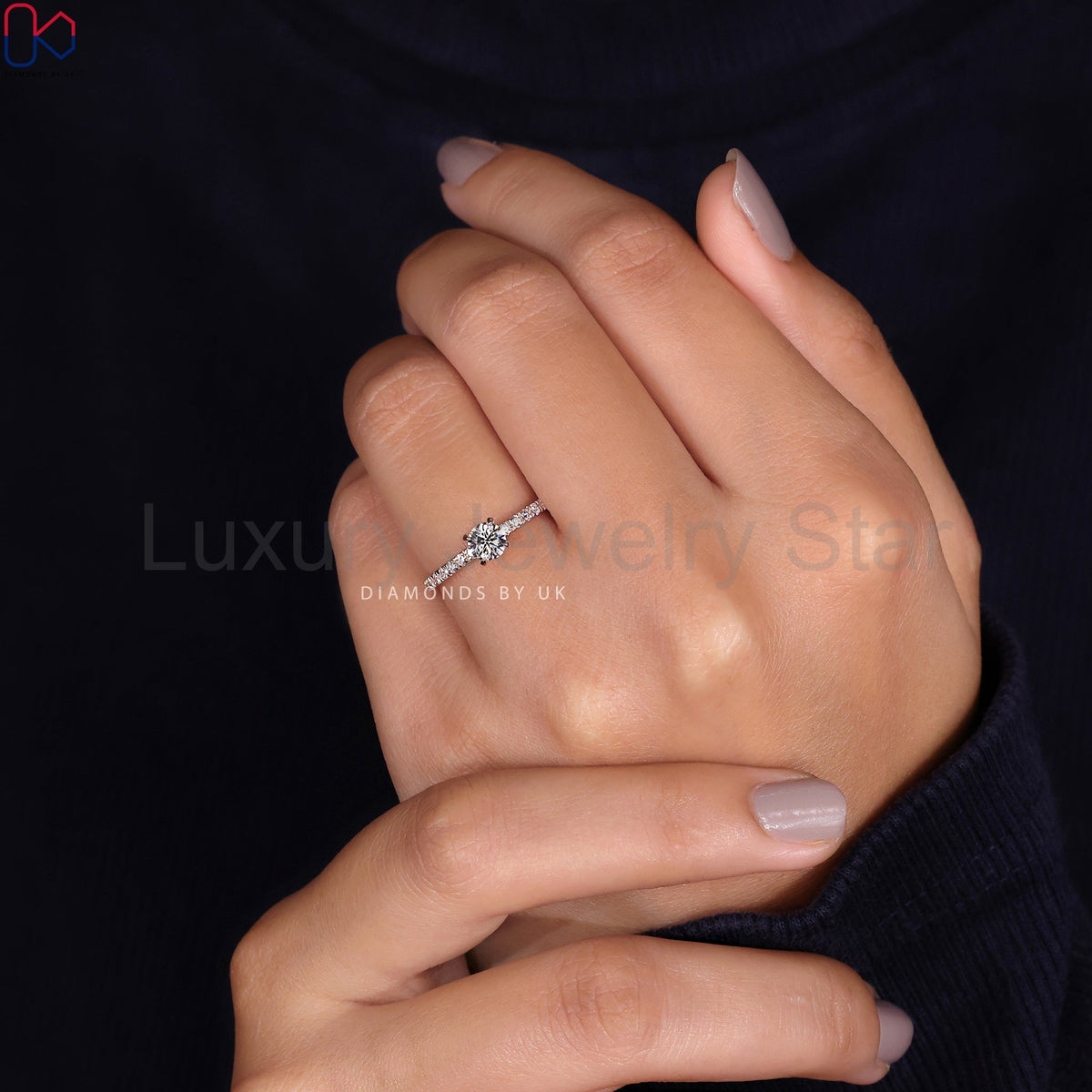 Round Cut Diamond Hidden Halo Ring - image 11