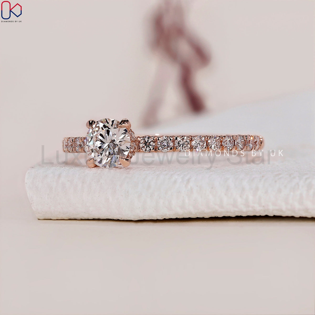 Round Cut Diamond Hidden Halo Ring - image 2